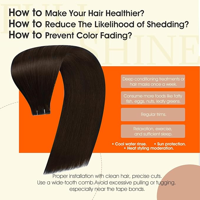 Full Shine Remy Injection Tape Hair Extensions Real Human Hair Double Sided Adhesive Human Hair Tape in Extensions Color 2 Darker Brown Invisible Extension 20Inch 50Gram Seamless Skin Weft 20Pcs