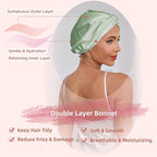 Adjustable Silk Satin Hair Bonnet for Sleeping Women, Double Layer, Silk Hair Wrap for Sleeping Women Men, Curly Natural Braid Straight Unisex - Green