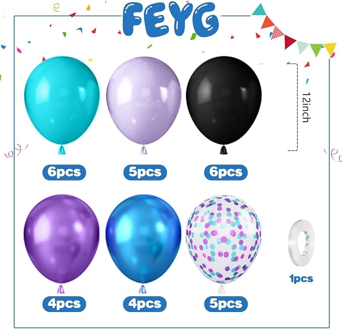 Black Purple Teal Blue Balloons, 12 Inch Metallic Blue Purple Teal Blue - Image 2
