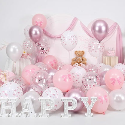 Pink Bow Balloons, Bow Printed Balloon Metallic Confetti Balloon - Image 8