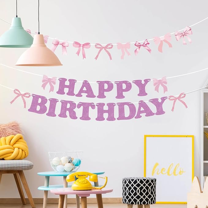 Bow Happy Birthday Banner Bow Garland Pink Bow Coquette Decor - Image 4