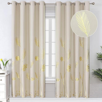 Blackout Window Curtain Panels Grommet Thermal Insulated Gold Palm Tree Wheat by ESTELARTEXTILER