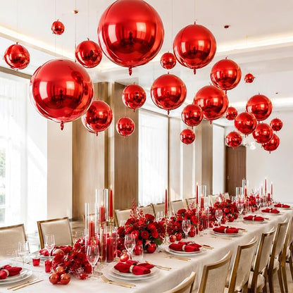 15 Pcs Red Round Foil Balloons, 22/15/10 Inch 4D Ball Balloons Red Ball Balloon - Image 4