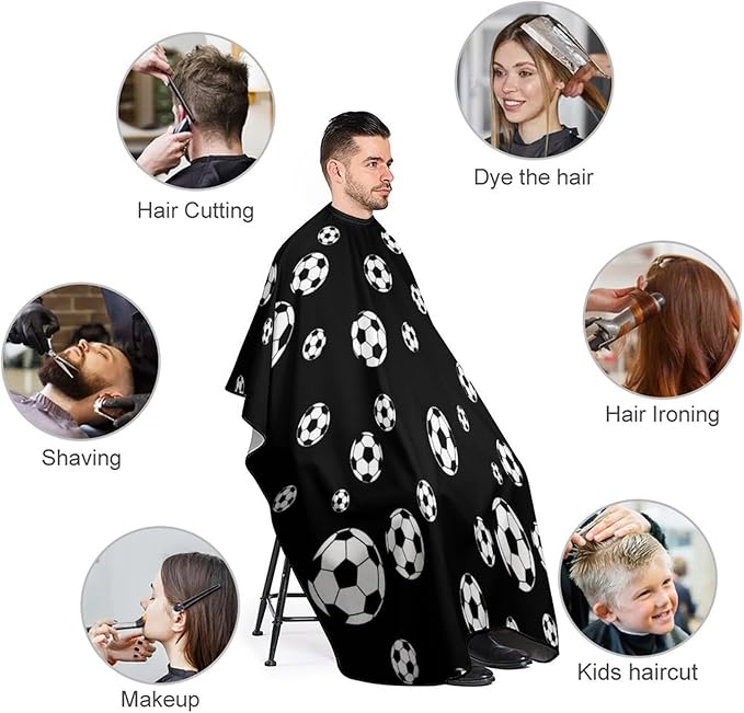 Large Long Hair Cut Cape, Hairdressing Haircut Apron Soccer Balls Football Hair Cutting Cloak for Hairdressers