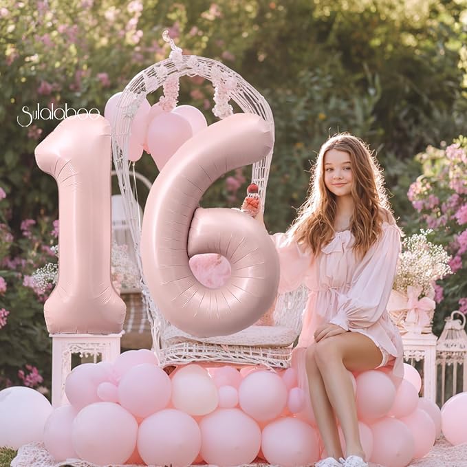 40 Inch Light Pink Number 16 Balloon 0-9 16th Foil Big Giant | Digital - Image 2