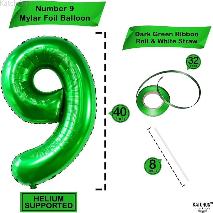 KatchOn Dark Green Number 9 Balloon 40 Inch, Foil 9 Birthday Balloon | 9th - Image 2