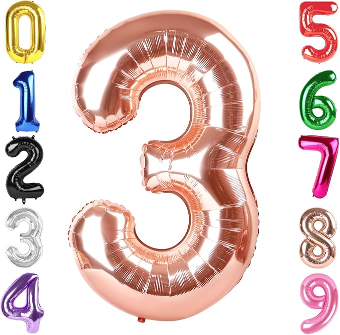 40 In Rose Gold Number 3 Balloon, 3rd Birthday Party Decorations by Hadoife