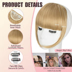 Clip in Bangs, Synthetic French Bangs Hair Clip, Blonde Mix Light Blonde Fake Bangs Fringe with Temples Hairpieces for Women Natural Curved Hair Extensions for Daily Wear