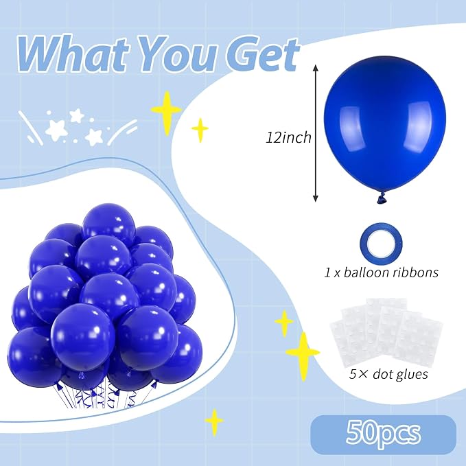 50pcs Royal Blue Balloons, 12inch Helium Quality Dark Blue Party Balloons | - Image 2