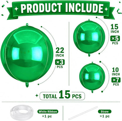 15 Pcs Green Round Foil Balloons, 22/15/10 Inch 4D Ball Balloons Green Ball - Image 2