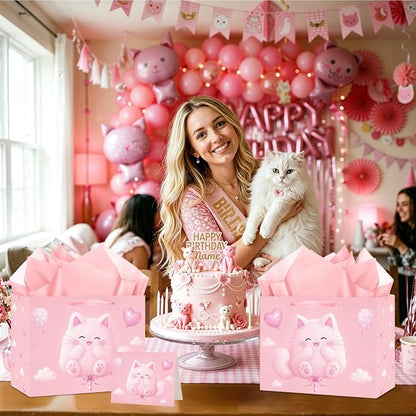 Cute Chubby Pink Cat Gift Bag - Image 6