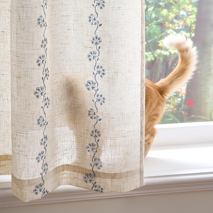 Cathy Linen Floral Curtains 63 inch Length - Image 6