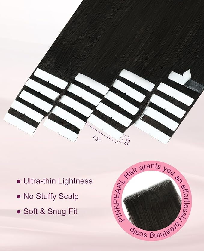 Pinkpearl Invisible Tape in Hair Extensions Human Hair, 20pcs 22inch 60g #2 Dark Brown Injection Tape in Extensions Real Remy Straight Seamless Silky Human Hair Injected