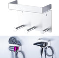 Hair Dryer Holder Wall Mounted, Stainless Steel Blow Dryer Holder for Attachments Storage, Hair Tool Organizer with Plug&Cord Hook, Adhesive Hairdryer Hanger for Bathroom, Silver