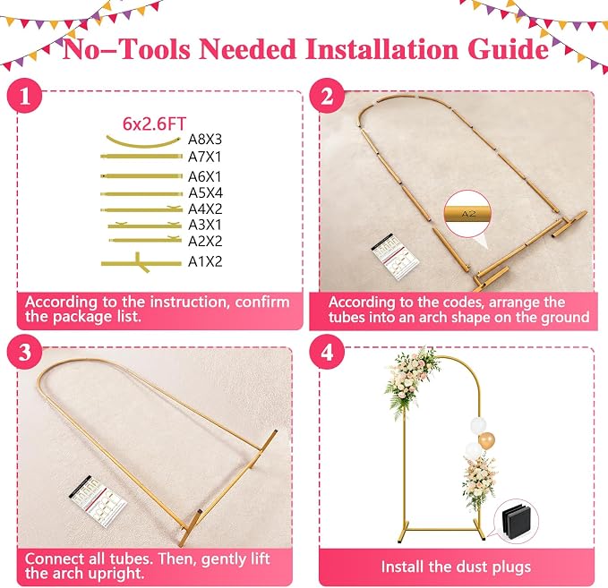 6 FT Metal Arch Backdrop Stand, Party Balloon Arch Stand | Dustproof caps - Image 9