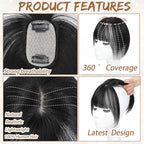 Amchoice Hair Toppers for Women Real Human Hair, Bangs Hair Clip 360° 3D Cover Bangs, Human Hair Toppers for Women Daily(Black, 3D French Bangss (5 * 9))