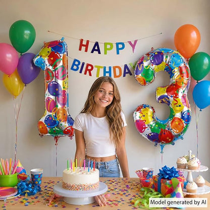 40 Inch Rainbow Balloon Number 13 Balloons, Official Teen 13th Bday Decor | 40" - Image 2