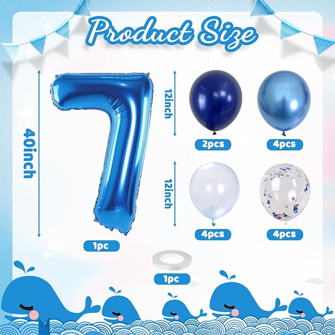 7 Balloon Number Dark Blue, Big Number 7 Mylar Balloon Pastel Navy Blue - Image 2