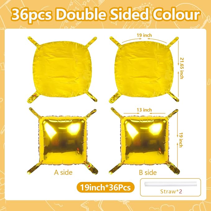 NISOCY 36PCS Metallic Gold Square Foil Balloons Wall Backdrop | Double Sided - Image 2
