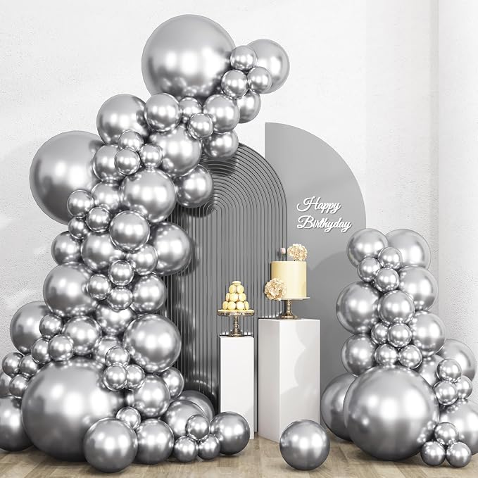 RUBFAC 135pcs Metallic Silver Balloons Different Sizes 18 12 10 5 Inch by RUBFAC