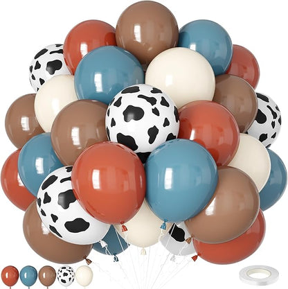Cowboy Western Balloons, 12inch Dusty Slate Blue Retro Dark Brown Sand White by Togvu