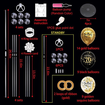TONIFUL 4 Set Black Gold 70 Printed Balloon Stands - Image 2