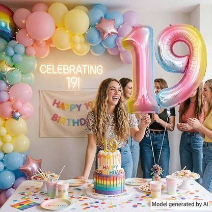 Rainbow Ombre Number 19 Balloon 40 Inch Pastel Foil - Image 2