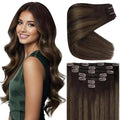 Ve Sunny Clip in Hair Extensions Dark Brown Balayage Medium Brown Remy Hair Extensions Real Human Hair for Women Thickness 16inch 100g 7pcs