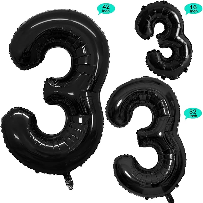 Black Foil Balloons Number 3, Huge Number Balloons - Image 2
