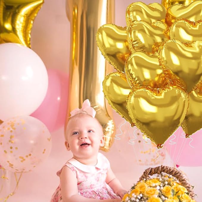 Gold Heart Balloons, 18inch Bright Gold Heart Shaped Foil Balloons 12Pcs Helium - Image 5