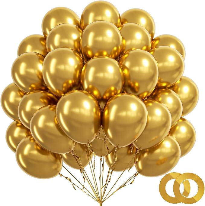 BAUANOOY 100pcs Metallic Gold Balloons 12 inch, Chrome Gold Balloons by BAUANOOY