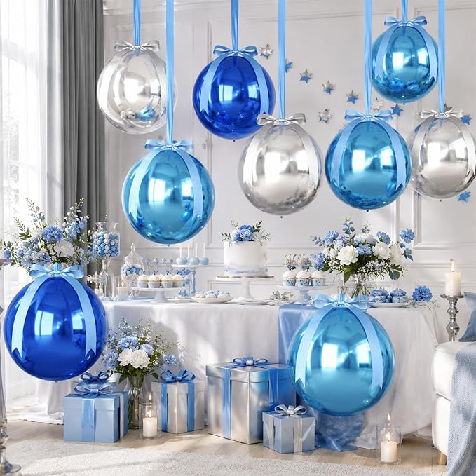 Blue and Silver Round Foil Balloons - Image 8