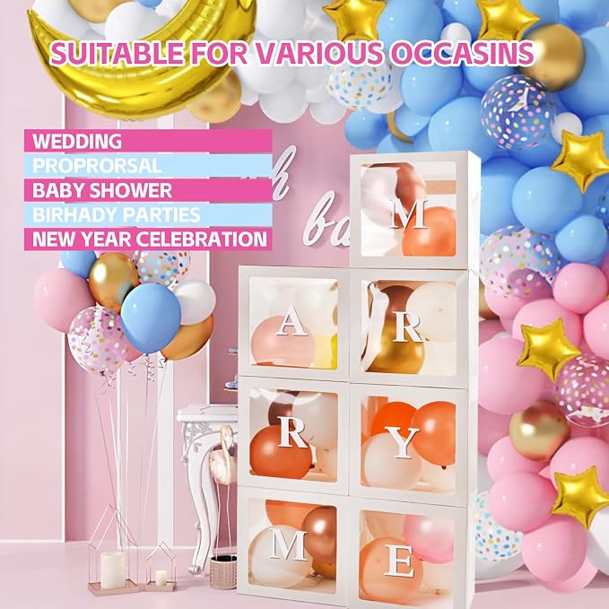 Baby Boxes for Baby Shower White Clear Balloon Box Blocks Gender Reveal - Image 4
