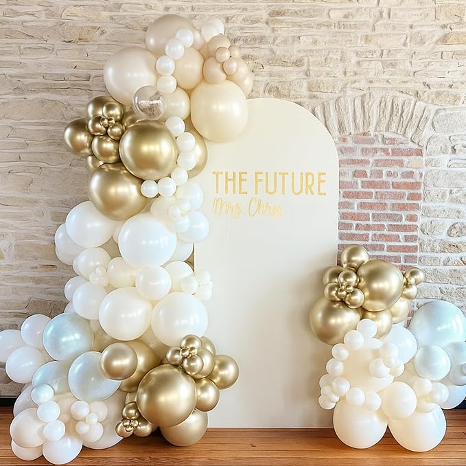 White and Gold Balloon Garland Arch Kit - Image 4