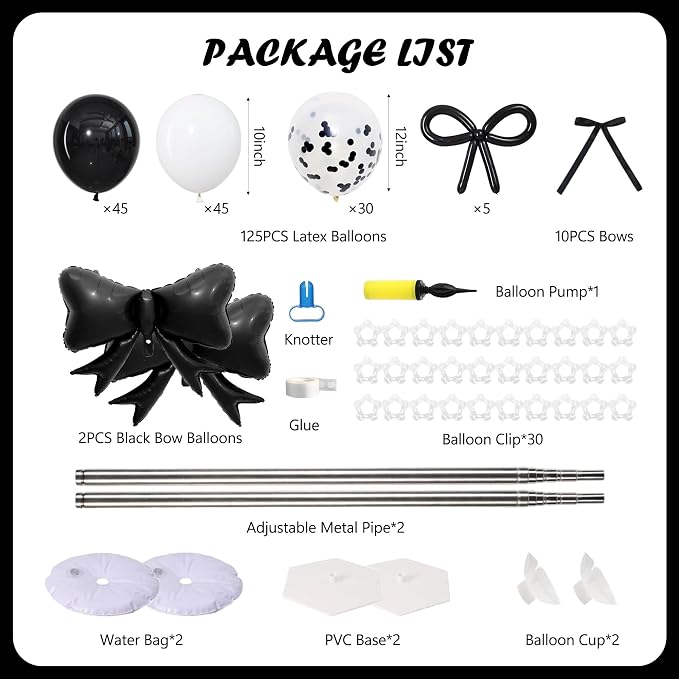 Black and White Bow Balloon Column Stand Kit Set of 2 - Image 3