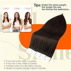 Full Shine Tape in Hair Extensions Human Hair Color 2 Darkest Brown Remy Invisible Tape ins Human Hair Extensions 28Inch Long Straight Seamless Skin Weft 50Gram 20Pcs for Women Add Length
