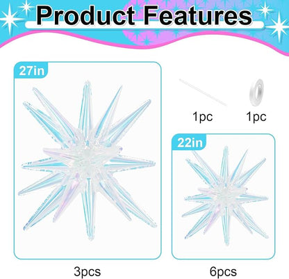 9Pcs Iridescent Star Balloons, Mylar Spike Balloon - Image 2