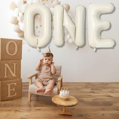 40 Inch Beige One Balloons for 1st Birthday, Cream White Sand One Balloon - Image 3