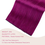 WENNALIFE Violet Clip in Hair Extensions Real Human Hair 35g 6pcs 18 Inch Colored Hair Extensions for Kids Women Colorful Hair Pieces Pop-up Style Straight Extensiones De Cabello Humano Con Clip