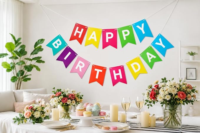 Letjolt Colorful Happy Birthday Banner Kids Party Signs 13 Pcs | Bunting - Image 3
