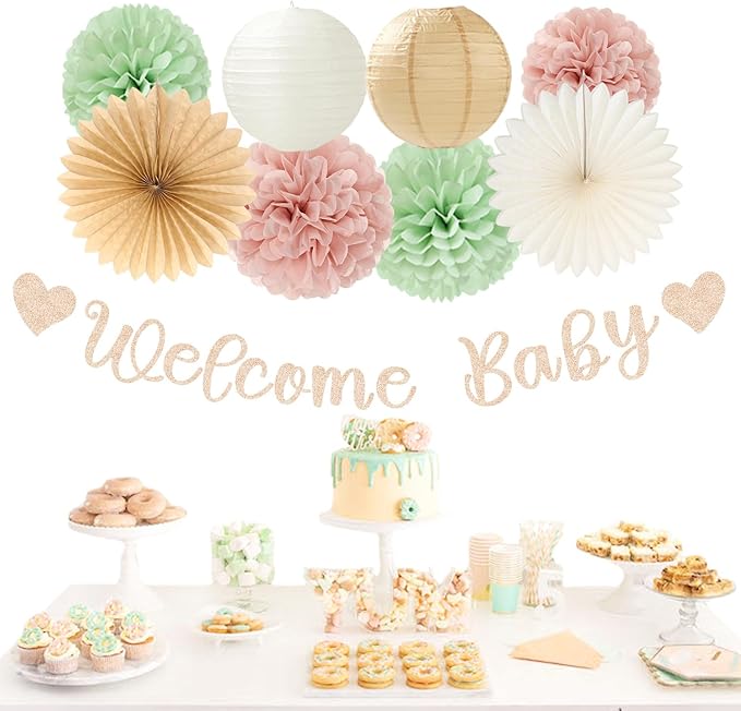 Sage-Green Pink-Beige Baby-Shower Party-Decorations - Image 4
