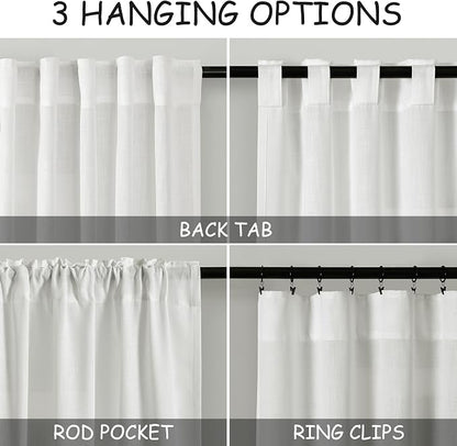 Off White Linen Curtains 96 Inches Long 2 Panels Set Back Tab Rod Pocket Semi - Image 3