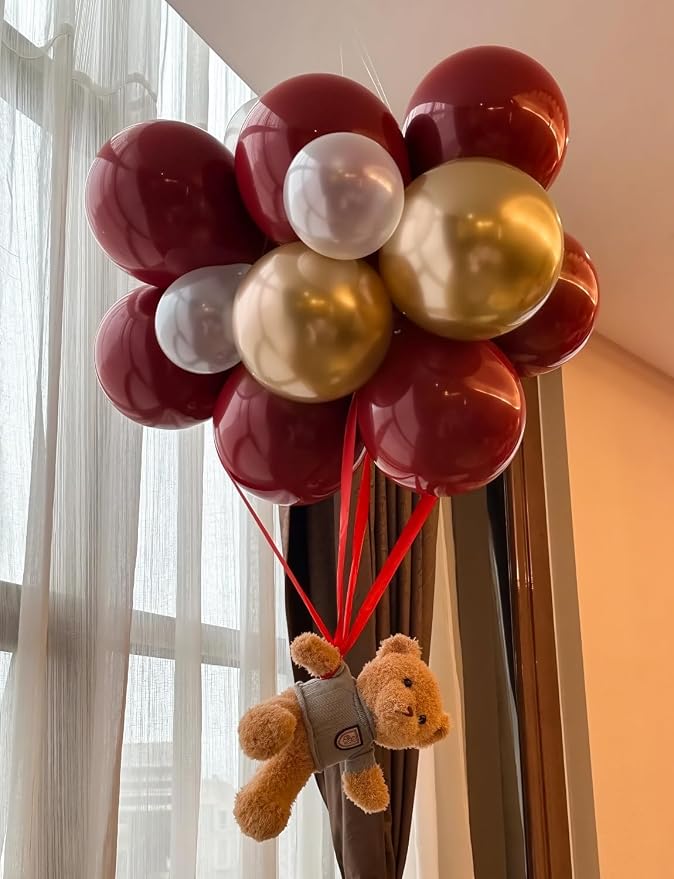 Burgundy and Gold Balloons, Metallic Gold and White Sand Latex Balloon - Image 3