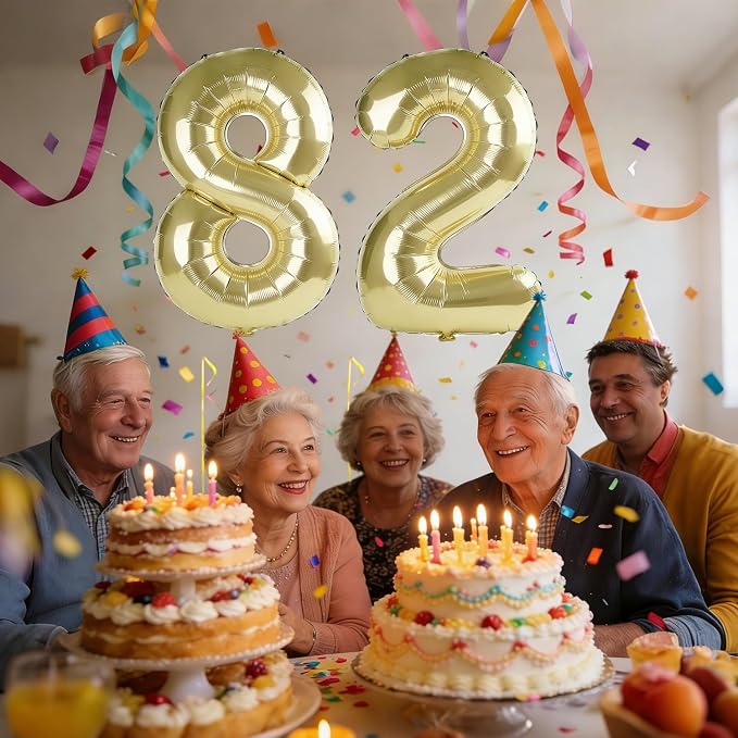 40 Inch Number 82 Balloons for 82nd Birthday Party Decorations, 0-100 Champagne - Image 2