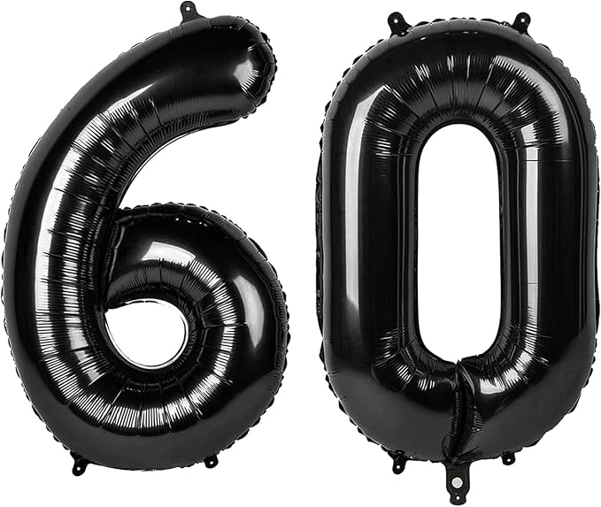60 Balloon Numbers for 60th Birthday Decorations Women Men Party, Inflation by Mluchee