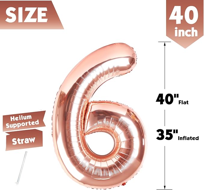 40 In Rose Gold Number 6 Balloon, 6th Birthday Party Decorations - Image 5