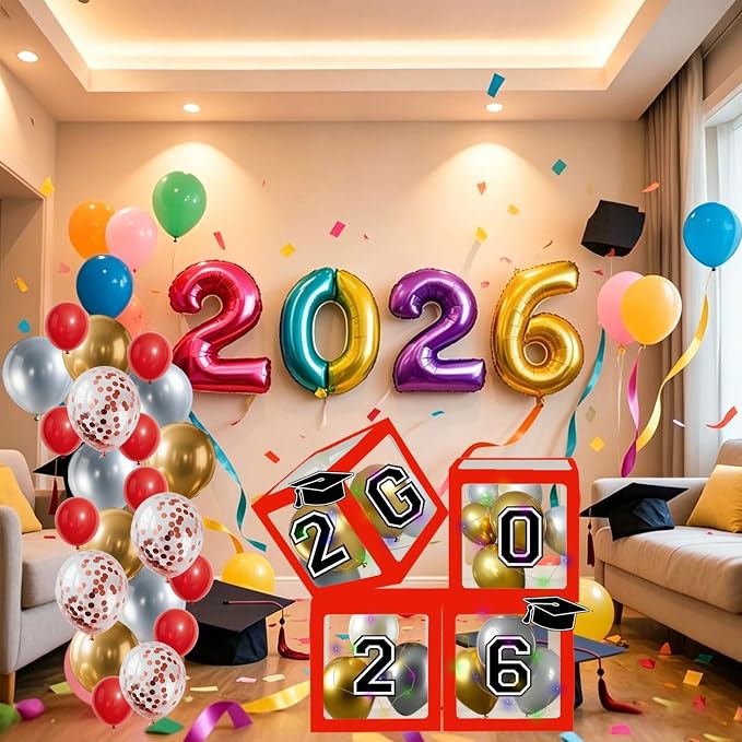 Graduation Decorations Class of 2026, Graduation Party Red Balloon Boxes - Image 6