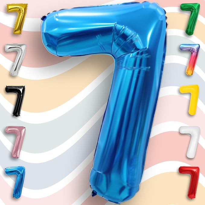 Blue Number Balloon 7 Mylar Foil Balloons 16 inch - Image 4