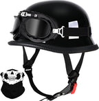 German Style Skull Cap Adult Men Women Half Shell Helmet, DOT Approved Retro Face Helmet for Cruiser Scooter Chopper