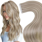 LaaVoo Tape in Hair Extensions Human Hair Blonde Tape in Extensions Human Hair Bleach Blonde Highlights with Ash Blonde50G 20Pcs 14Inch